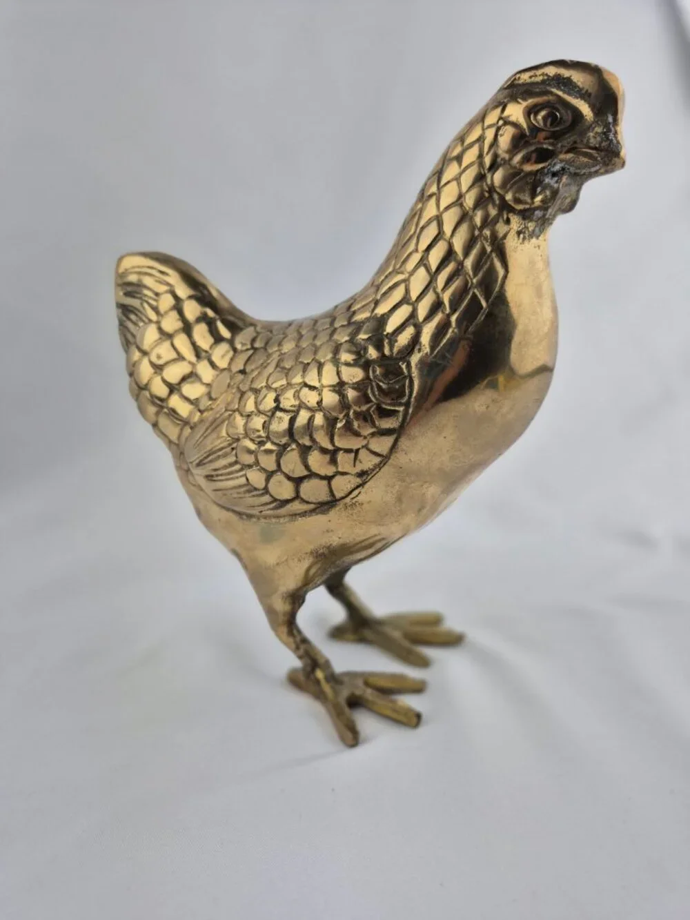 Vintage Brass Chicken Hen Figurine Large MCM Patina Farmhouse Country